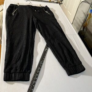 Chico’s size 12 black lace dressy joggers elastic with  waist pockets